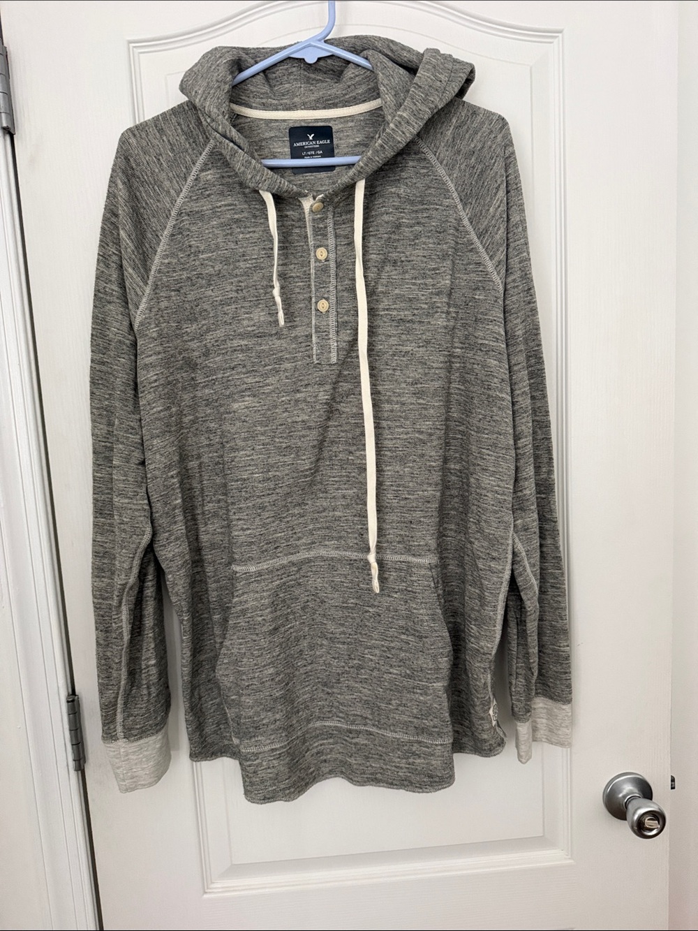 American Eagle Outfitters Heather Gray Hooded Henley Pullover